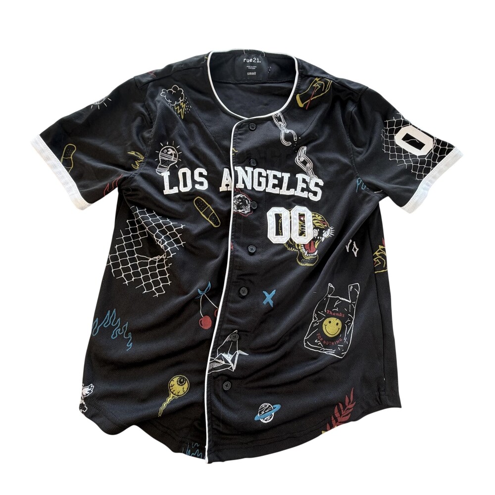 Rue21 Shirt Womens Small Black Los Angeles 00 Graphic Baseball Jersey Streetwear